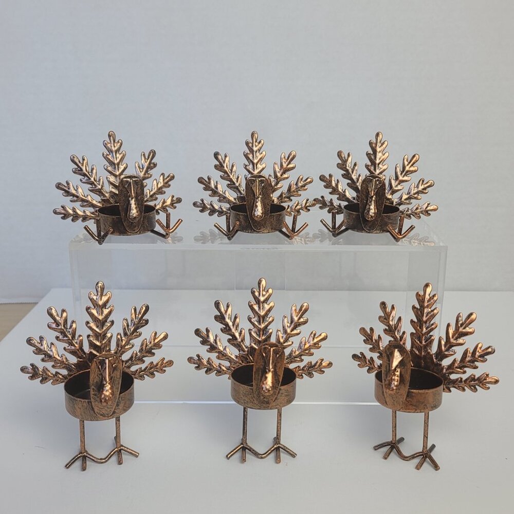 Thanksgiving Turkey Leaf Sitting Standing Metal Tealight Candle Holders Set of 6